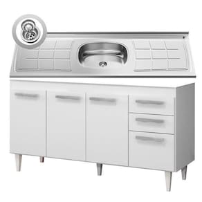 Balcão Gabinete Lis E Pia Inox 150cm 4 Portas L03 Lis - Mpozenato Branco-castanho