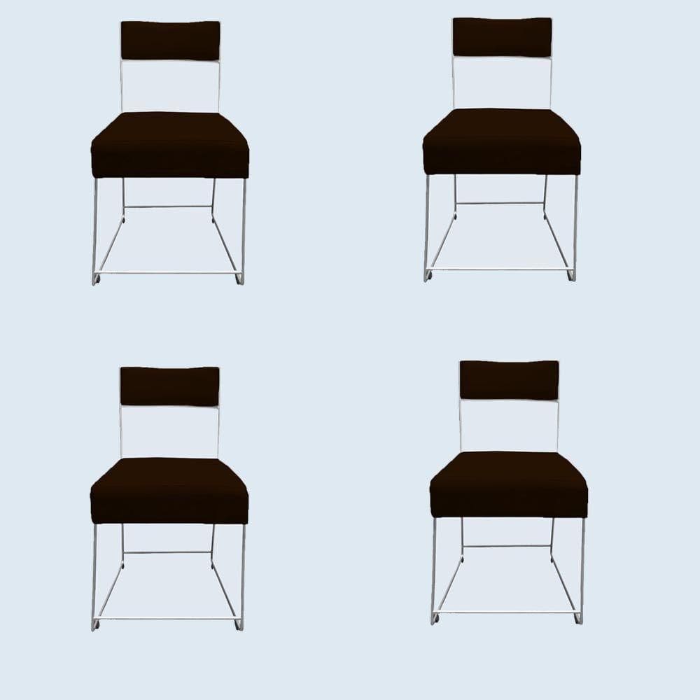 Kit 04 Cadeiras Atena Base De Ferro Maciço Prata Suede Marrom D`classe Decor