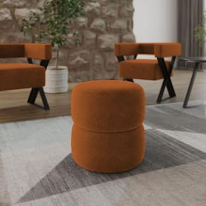 Puff Decorativo Estofado Para Sala Redondo Berlim Bouclé Terracota
