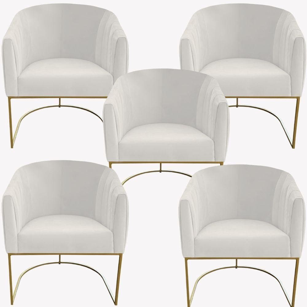 Kit 05 Poltrona Julia Com Base De Ferro Sala De Estar Escritório Recepção Clinica Suede Bege D`classe Decor