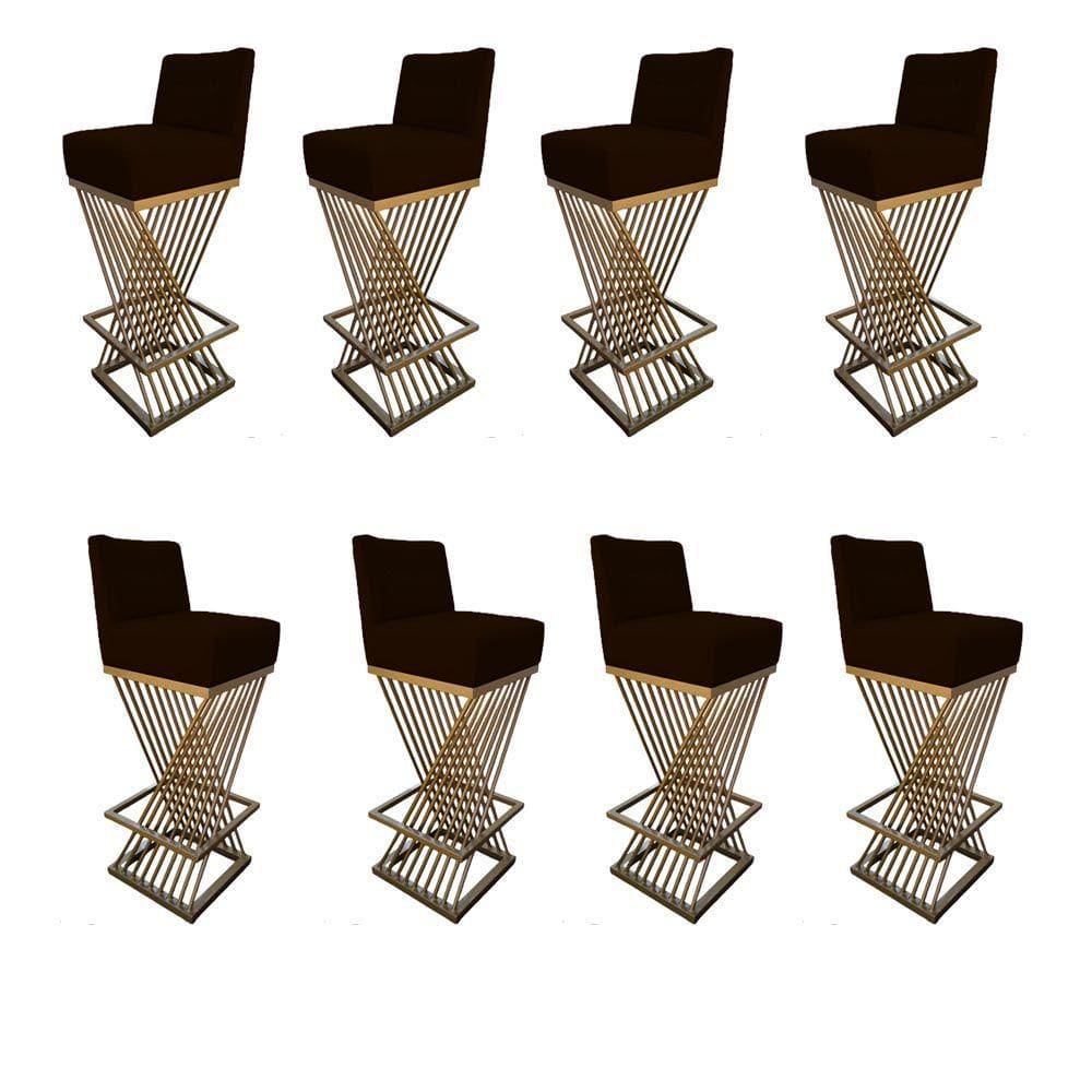 Kit 08 Banquetas Luma Base De Ferro Sued Marrom D`classe Decor