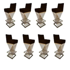 Kit 08 Banquetas Luma Base De Ferro Sued Marrom D`classe Decor
