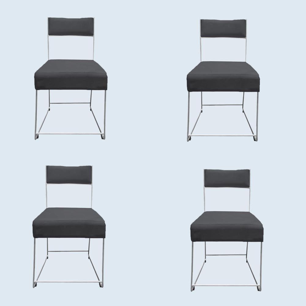 Kit 04 Cadeiras Atena Base De Ferro Maciço Prata Suede Grafite D`classe Decor