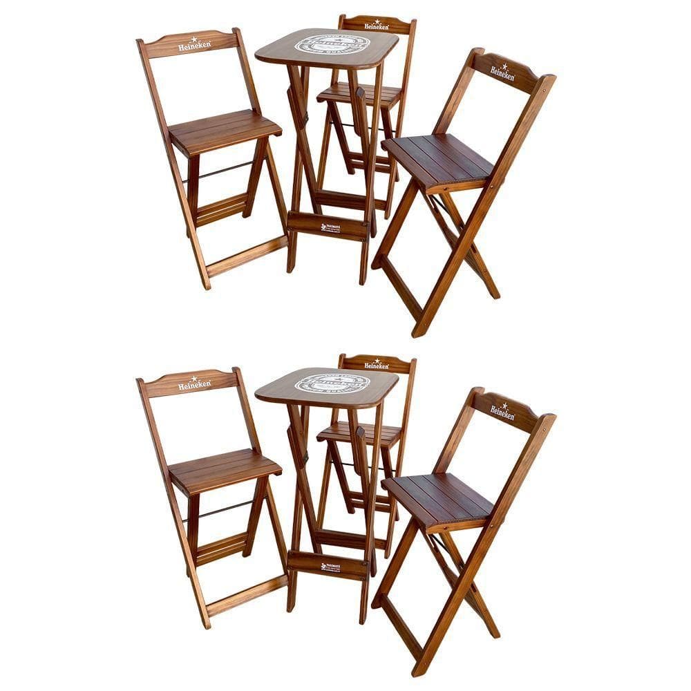 Kit 2 Conjuntos Bistrô Mesa Com 3 Banquetas Dobráveis De Madeira Personalizada Hei - Imbuia