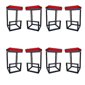 Kit 08 Banquetas Londres Base De Ferro Sued Vermelho D`classe Decor