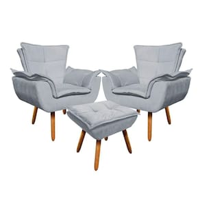 Kit 2 Poltronas Decorativas Pés Palito Com Puff Opla Suede Cinza - Ibiza