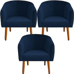 Kit 03 Poltrona Julia Decoração Salão Cadeira Escritório Recepção Estar Amamentação Suede Azul Marinho D`classe Decor