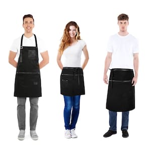 Avental Preto Couro Cintura Chef Barista Barbearia Kit 3un
