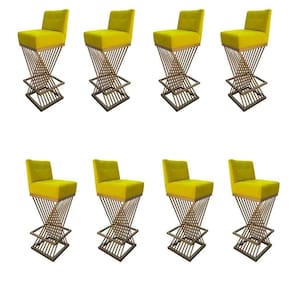 Kit 08 Banquetas Luma Base De Ferro Sued Amarelo D`classe Decor
