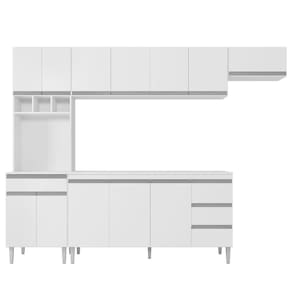 Cozinha Modulada 4 Peças Balcão Com Tampo 160cm Andréia Branco - Ajl Móveis