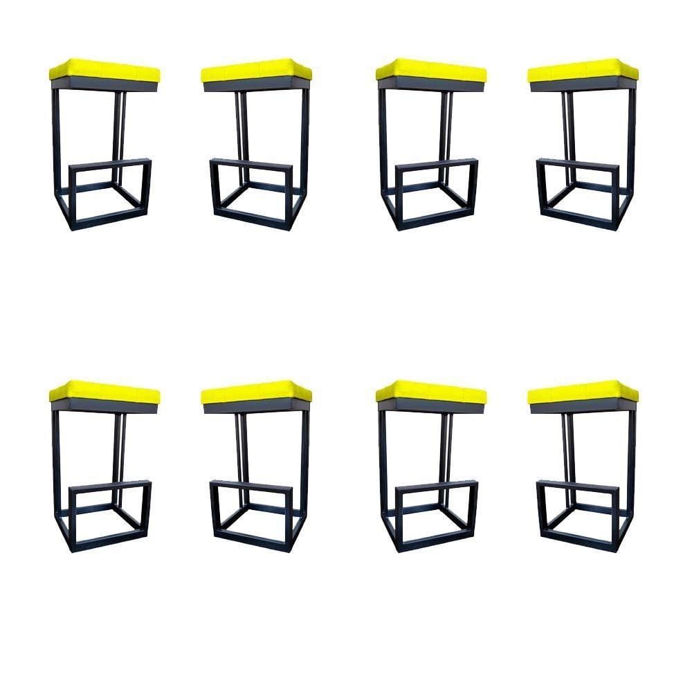 Kit 08 Banquetas Londres Base De Ferro Sued Amarelo D`classe Decor
