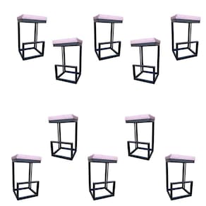Kit 10 Banquetas Londres Base De Ferro Sued Rosa Bebê D`classe Decor