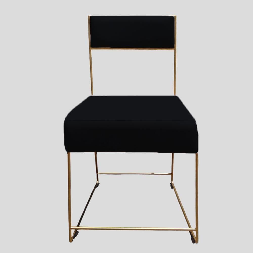 Cadeira Atena Base De Ferro Maciço Dourada Suede Preto D`classe Decor