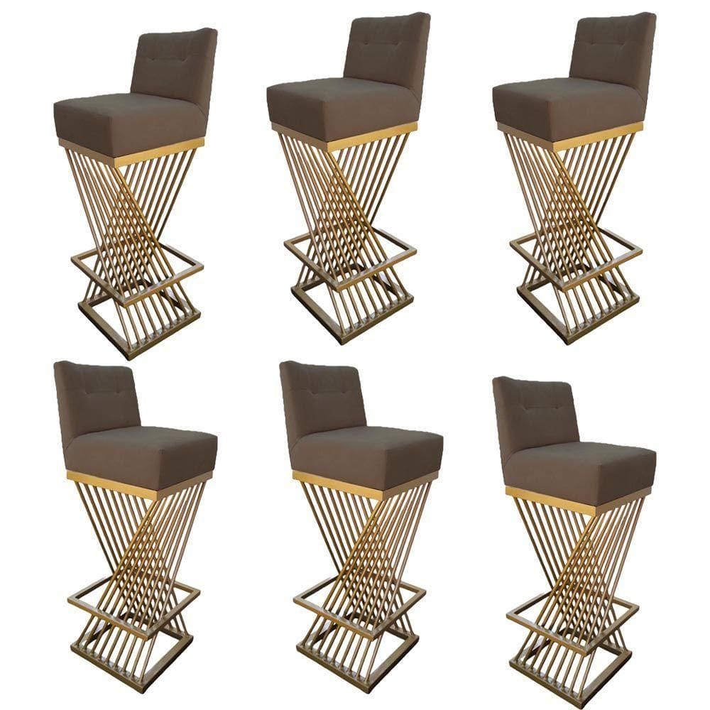 Kit 06 Banquetas Luma Base De Ferro Sued Marrom Rato D`classe Decor