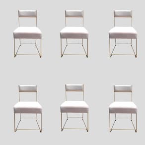 Kit 06 Cadeiras Atena Base De Ferro Maciço Dourada Suede Bege D`classe Decor