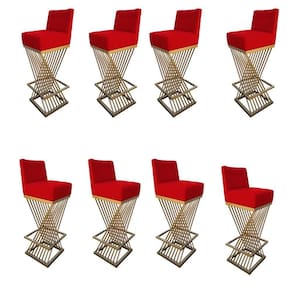 Kit 08 Banquetas Luma Base De Ferro Sued Vermelho D`classe Decor