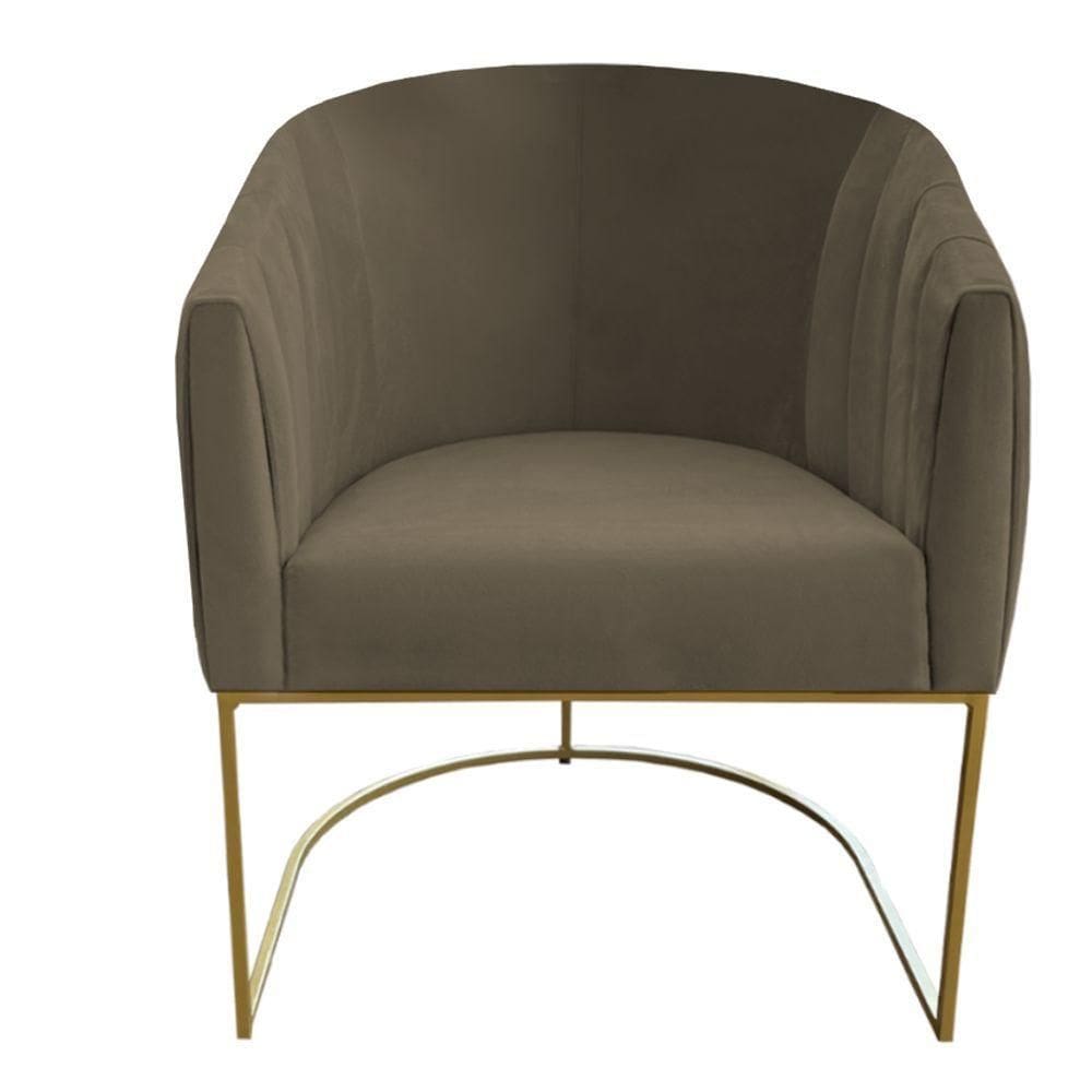 Poltrona Julia Com Base De Ferro Sala De Estar Escritório Recepção Clinica Suede Marrom Rato D`classe Decor