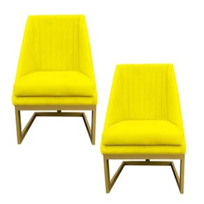 Kit 02 Cadeiras Para Sala De Jantar Ana Base De Ferro Suede Amarelo D`classe Decor