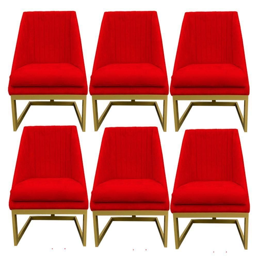 Kit 06 Cadeiras Para Sala De Jantar Ana Base De Ferro Suede Vermelho D`classe Decor