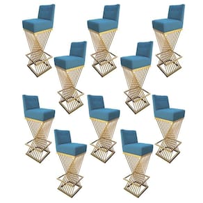 Kit 10 Banquetas Luma Base De Ferro Sued Azul Tiffany D`classe Decor