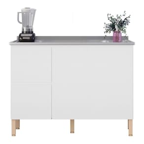Balcão De Cozinha Com Pia Inox 120cm Minsk K02 Branco - Mpozenato