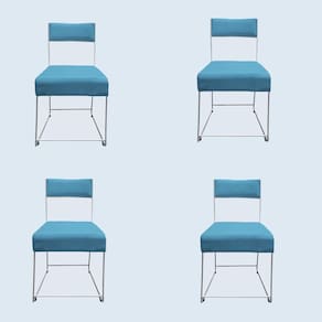 Kit 04 Cadeiras Atena Base De Ferro Maciço Prata Suede Azul Tiffany D`classe Decor