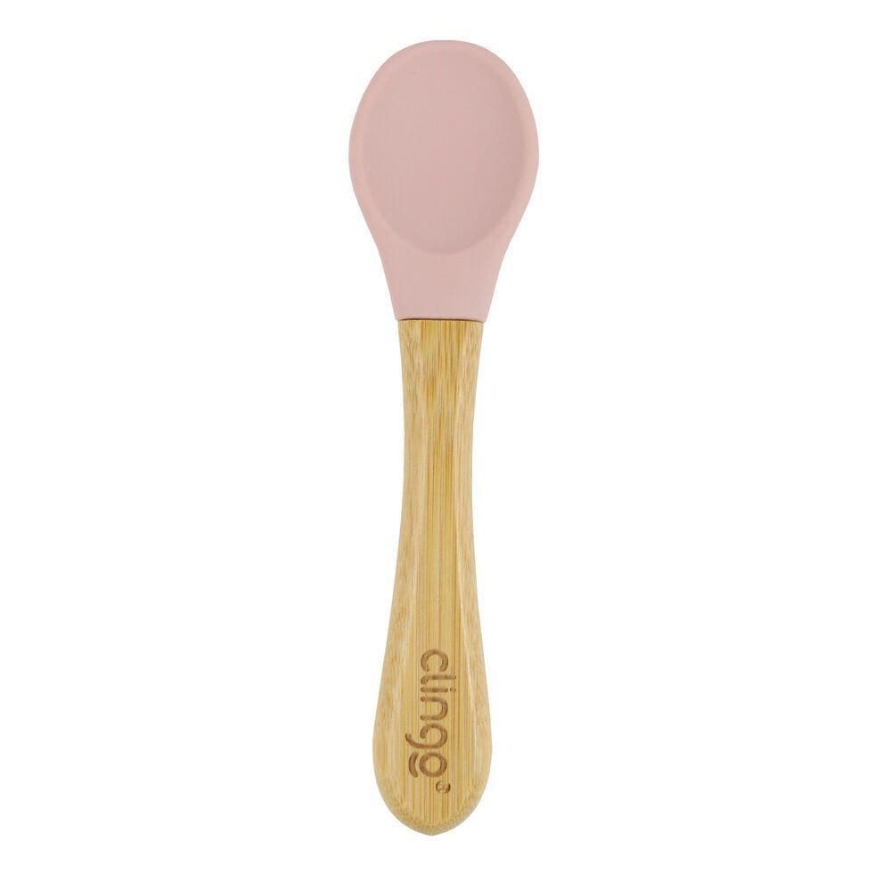 Colher De Silicone Para Bebês Cabo De Bambu Produto Infantil Antimicrobiana Cor Rosa