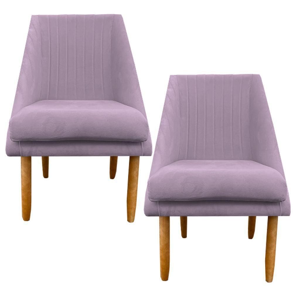 Kit 02 Cadeiras Para Sala De Jantar Ana Pés Palito Suede Rosa Bebê D`classe Decor
