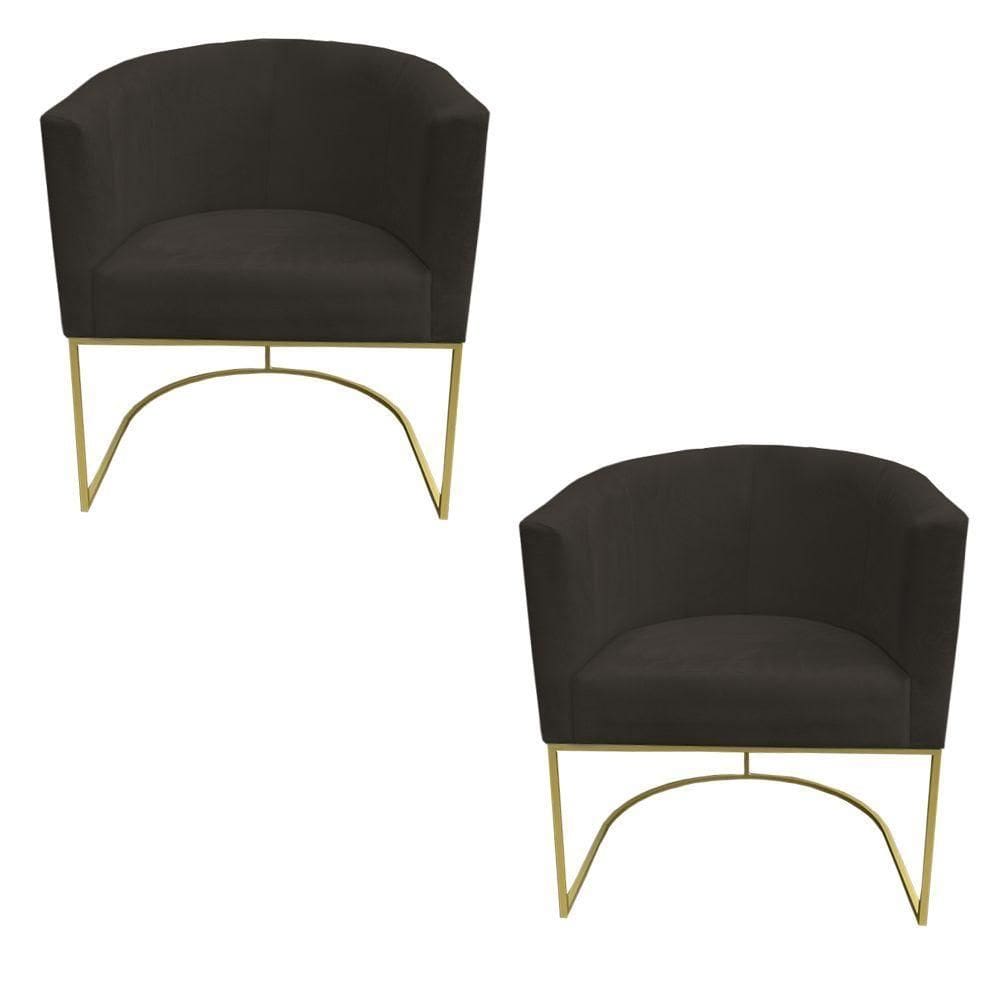 Kit 02 Poltronas Paola Base De Ferro Sued Marrom D`classe Decor