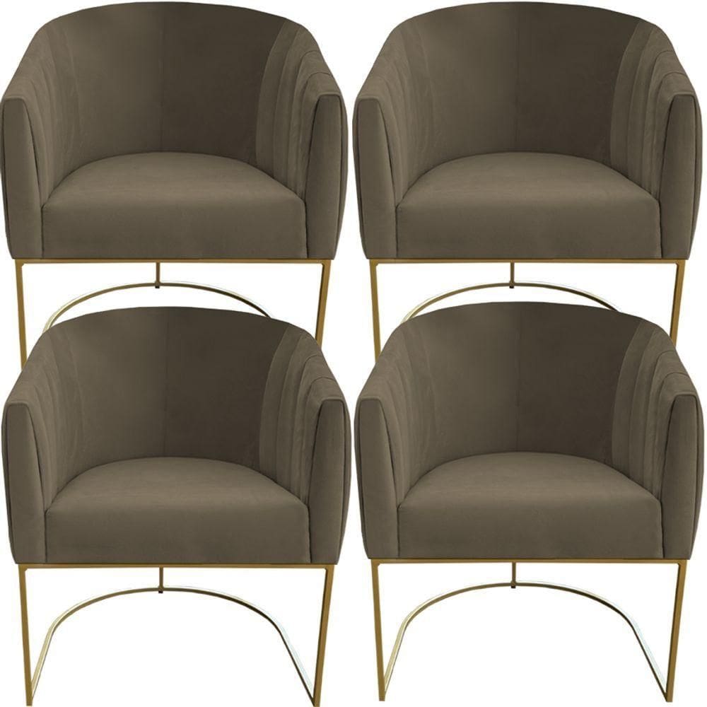 Kit 04 Poltrona Julia Com Base De Ferro Sala De Estar Escritório Recepção Clinica Suede Marrom Rato D`classe Decor