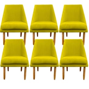 Kit 06 Cadeiras Para Sala De Jantar Ana Pés Palito Suede Amarelo D`classe Decor