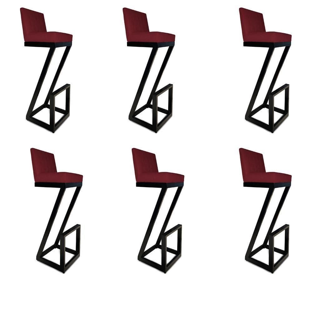 Kit 06 Banqueta Alta Z Base De Ferro Suede Marsala D`classe Decor