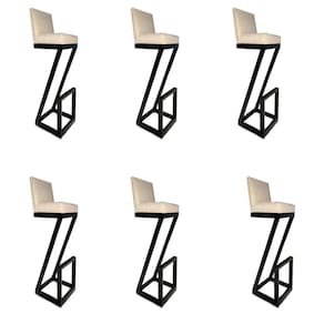Kit 06 Banqueta Alta Z Base De Ferro Suede Bege D`classe Decor