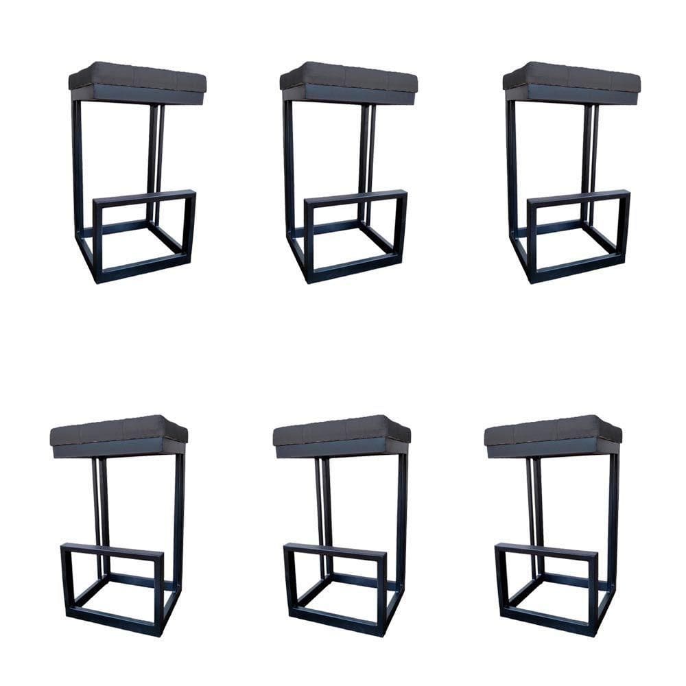 Kit 06 Banquetas Londres Base De Ferro Sued Grafite D`classe Decor