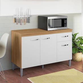 Balcão de Cozinha Ambiente Gabriela com Tampo 120cm Amêndoa Branco - AJL