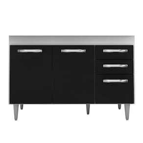 Balcão Gabinete Para Pia 120cm Suécia 3 Portas 2 Gavetas Sem Tampo Branco-preto - Lumil Móveis