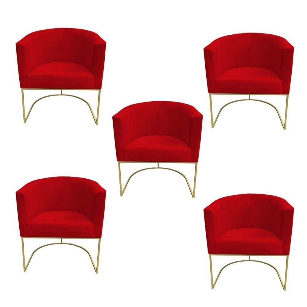 Kit 05 Poltronas Paola Base De Ferro Sued Vermelho D`classe Decor