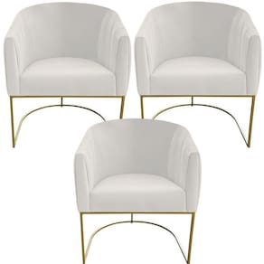 Kit 03 Poltrona Julia Com Base De Ferro Sala De Estar Escritório Recepção Clinica Suede Bege D`classe Decor