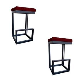 Kit 02 Banquetas Londres Base De Ferro Sued Marsala D`classe Decor
