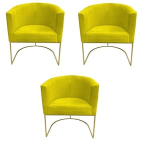 Kit 03 Poltronas Paola Base De Ferro Sued Amarelo D`classe Decor