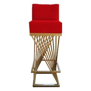 Banqueta Luma Base De Ferro Sued Vermelho D`classe Decor