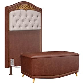 Cabeceira Cama Solteiro 90cm Com Calçadeira Baú Imperial J02 Facto Marrom-bege - Mpozenato