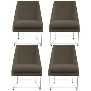 Kit 04 Cadeiras Ana Base De Ferro Prata Suede Marrom Rato D`classe Decor