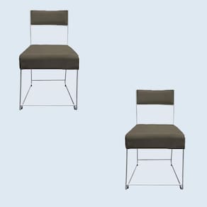 Kit 02 Cadeiras Atena Base De Ferro Maciço Prata Suede Marrom Rato D`classe Decor
