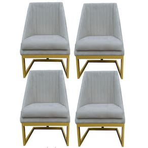 Kit 04 Cadeiras Para Sala De Jantar Ana Base De Ferro Suede Bege D`classe Decor