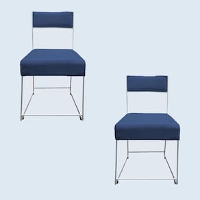 Kit 02 Cadeiras Atena Base De Ferro Maciço Prata Suede Azul Marinho D`classe Decor