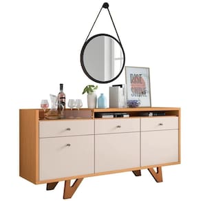Balcão Buffet Ellora Com Espelho Adnet 54cm H01 Off White-cinamomo - Mpozenato
