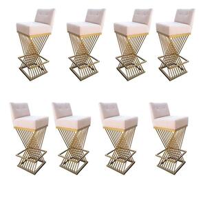 Kit 08 Banquetas Luma Base De Ferro Sued Bege D`classe Decor