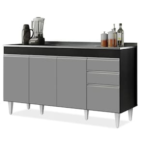 Balcão Gabinete Com Pia Inox 150cm Marrocos Preto-cinza - Lumil