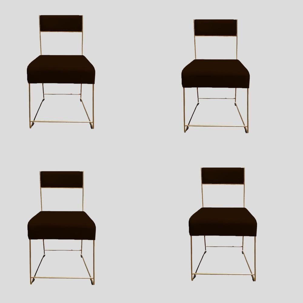 Kit 04 Cadeiras Atena Base De Ferro Maciço Dourada Suede Marrom D`classe Decor